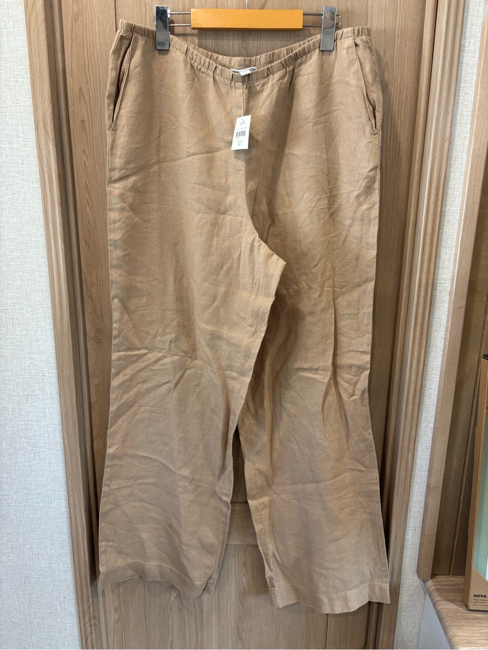 J Jill Love Linen Pants Size M Wheat NEW Lagenlook Pull On